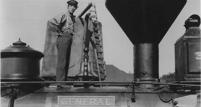 Buster Keaton en el rodaje de El maquinista de la General | Copyright A Contracorriente
