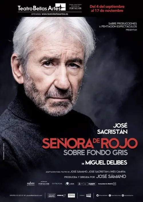 Señora de rojo sobre fondo gris